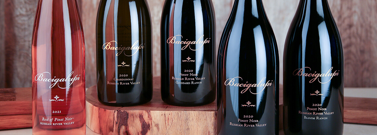 A range of Bacigalupi wine offerings in their bottles.